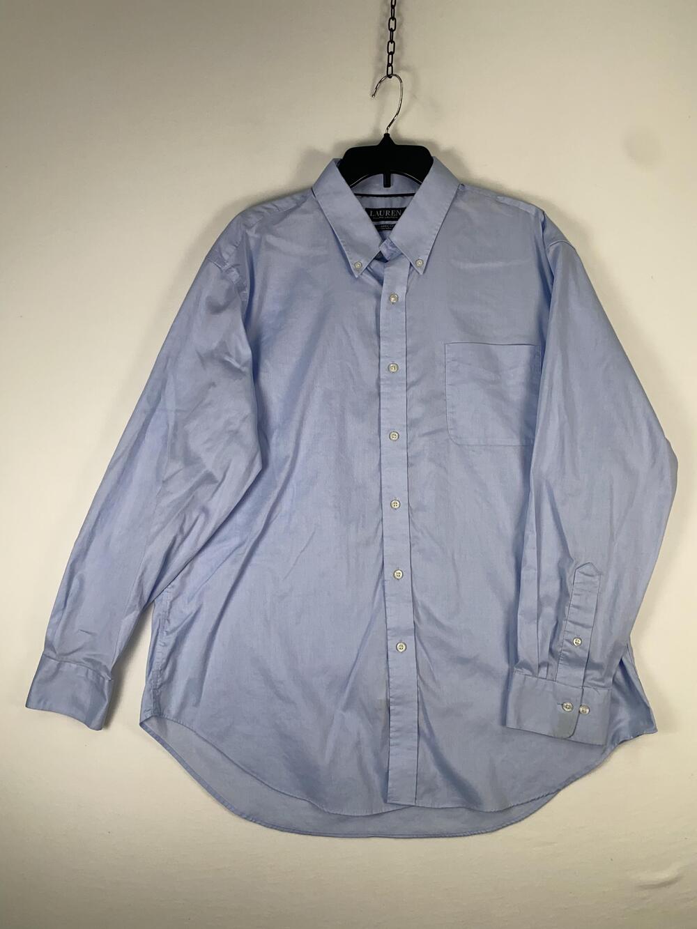Lauren Ralph Lauren Dress Shirt Mens 17.5 34/35 Blue Classic Stretch Non Iron